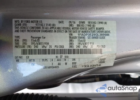 2016 Ford Focus S из США, поврежденный, VIN 1FADP3E29GL389986